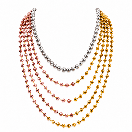 5-Layer Statement Necklace for Women, Silver Rose Gold & Gold Tone Beaded Layered Jewelry