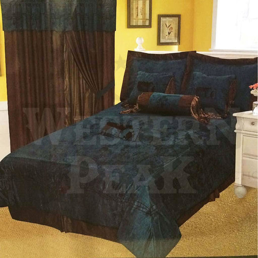 Turquoise Brown Praying Cowboy Horse 7 Piece Comforter Bedding Set