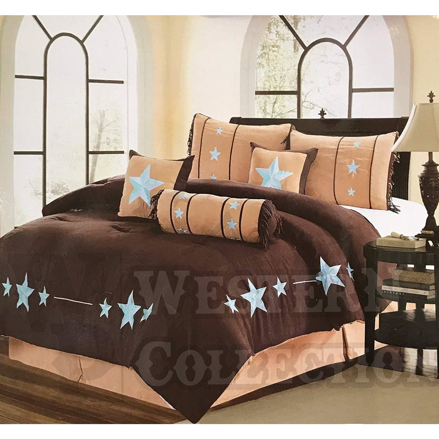 Brown Blue Texas Western Star 7 Piece Comforter Bedding Set