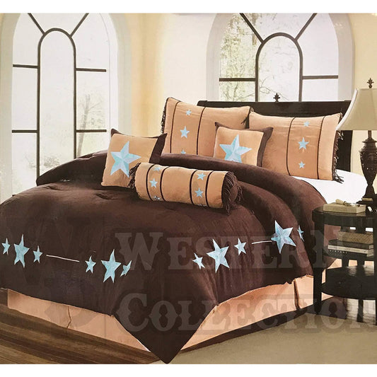 Brown Blue Texas Western Star 7 Piece Comforter Bedding Set