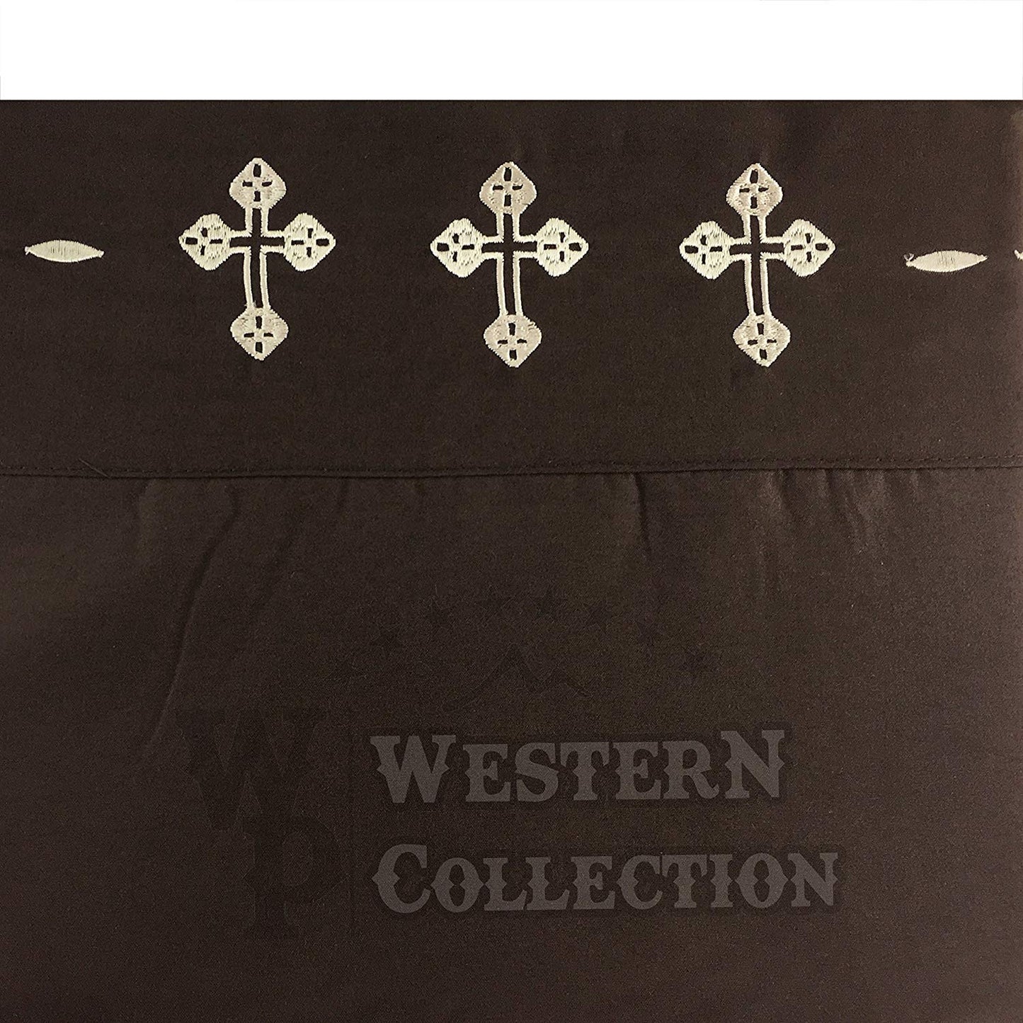 Brown Western Texas Cross Embroidery Bed Sheet Set