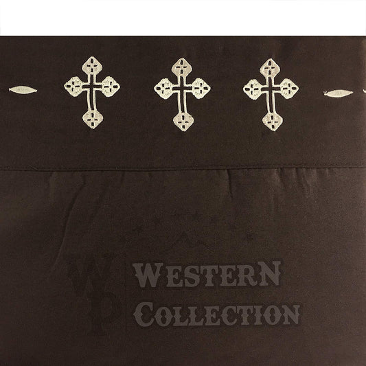 Brown Western Texas Cross Embroidery Bed Sheet Set