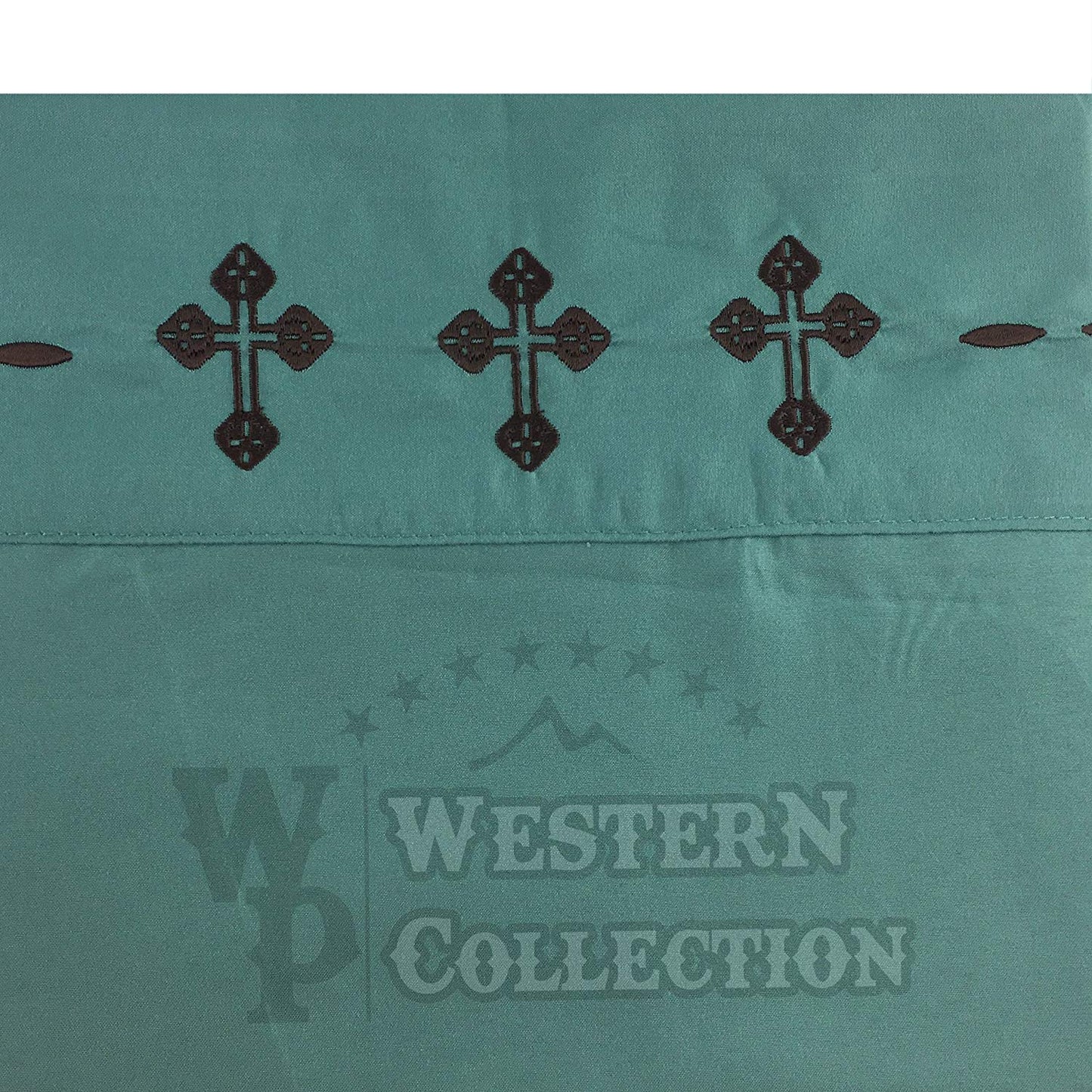 Turquoise Western Texas Cross Embroidery Bed Sheet Set