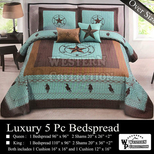 Turquoise Star Horse Rider Home Bedding 5 Piece Extended Home Quilt Bedding Set