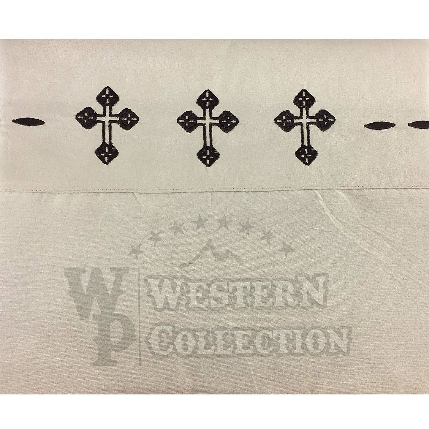 Beige Western Texas Cross Embroidery Bed Sheet Set
