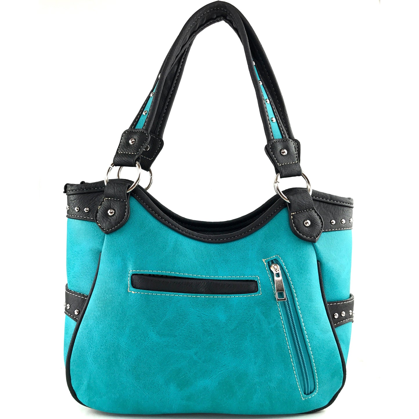 Western Peak Turquoise Yellow Silver Cross Floral Embroidered Concealed Carry Handbag