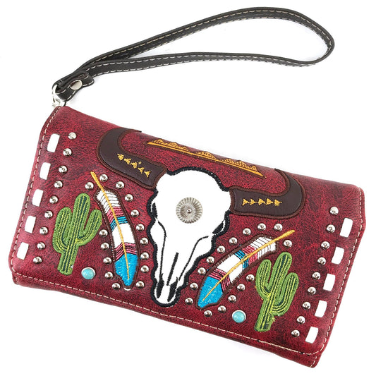 Western Peak Longhorn Feather Weaved Concealed Carry Trifold Wallet