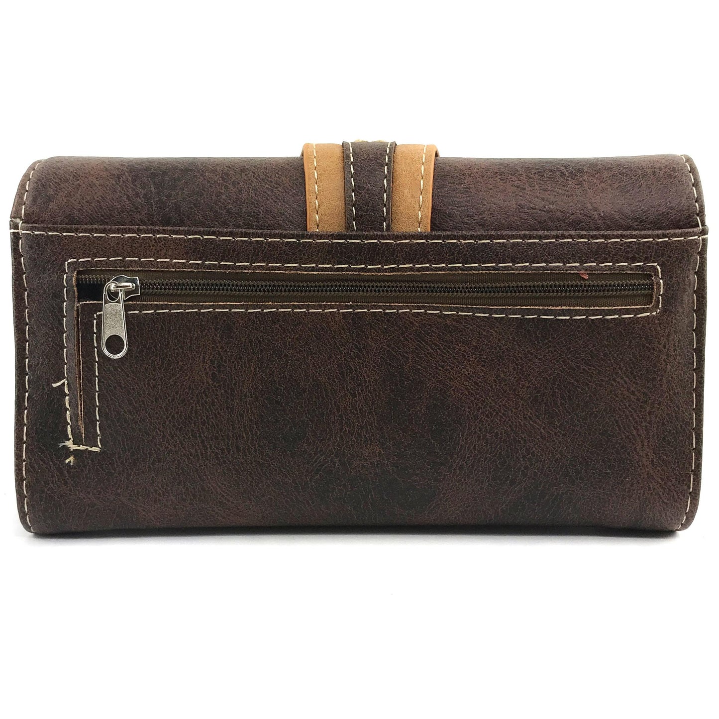 Western Peak Brown Gold Pink Silver Belt Buckle Floral Concealed Carry Trifold Wallet