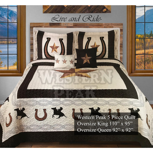 Beige Golden Texas Star 5 Piece Bedding Extended Quilt Set