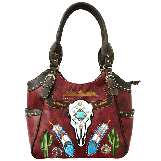 Western Peak Longhorn Feather Cactus Weaved Concealed Carry Handbag