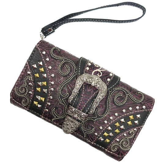 Western Peak Purple Gold Silver Belt Buckle Concealed Carry Trifold Wallet