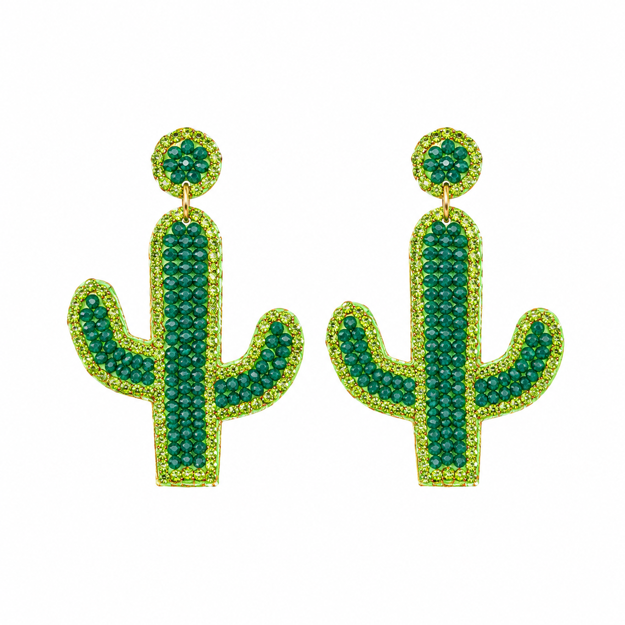 Western Green Beaded Cactus Statement Earrings – Boho Drop Earrings