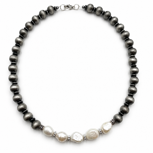 Western Navajo Grey Beaded Pearl Necklace Choker
